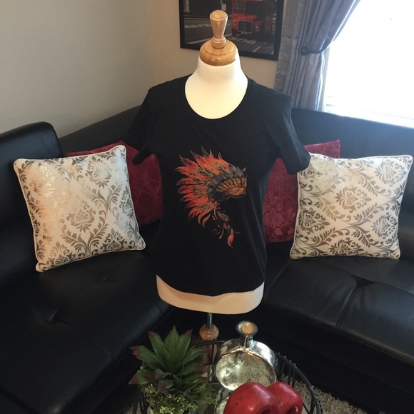New Black Native American Boho Tshirt Size Small - Picture 4 of 5